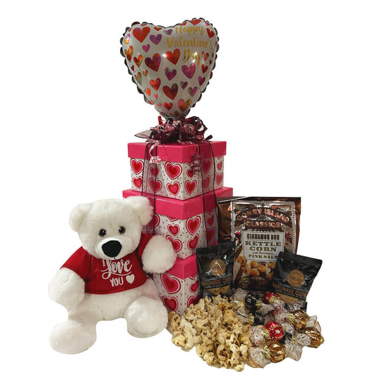 Valentine Gift Basket with Teddy Bear and Balloon