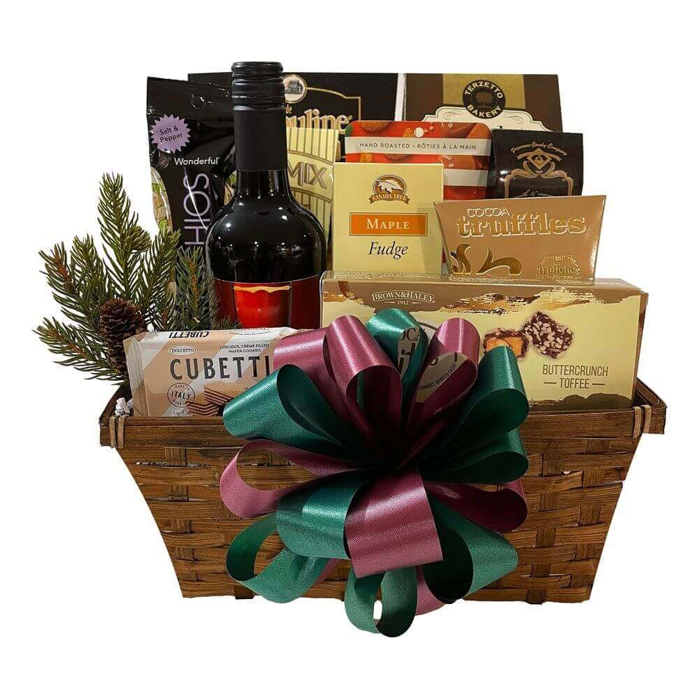 Warm Winter Comfort Gift Basket - Wine & Chocolate | Just Baskets